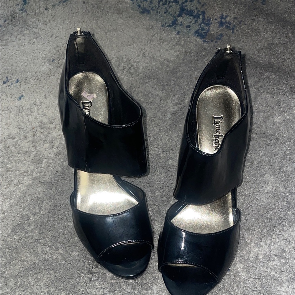 Limelight Shiny Black Open-Toe Heels